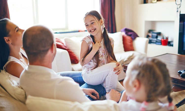 family in living room